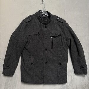 Wantdo Jacket Mens XL Gray Herringbone Military Coat‎ Quilted Lined Pockets